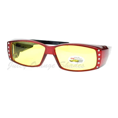 Womens Fit Over Glasses Polarized Yellow Lens Rhinestone Sunglasses - Image 1 of 4