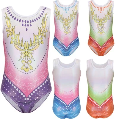 Girls Gymnastics Leotards Dance Bodysuits Costume Unitards Metallic Jumpsuits - Image 1 of 4