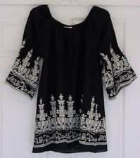 On Off the Shoulder SASSY BLING Peasant Boho Blouse Embroidered & Bell Sleeves L