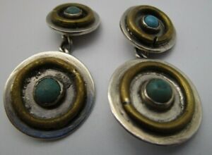 .925 STERLING SILVER SOUTHWESTERN CUFFLINKS W/ TURQUOISE STONES (5A2)