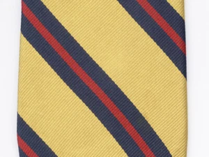 B Altman & Company Youth Thin Neck Tie Yellow Gold Blue Red Striped 100% Silk - Picture 1 of 3