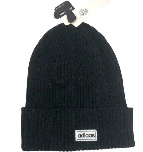 ADIDAS WOMENS 4INCH CUFF RIBBED BLACK STOCKING CAP WINTER