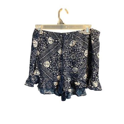NO BOUNDARIES Navy Blue White Anchor Nautical Print Ruffle Shorts L/G 11-13 - Image 1 of 4
