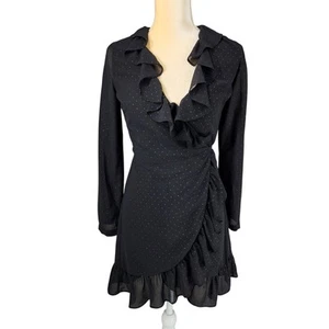 AllSaints Kiyah Shimmer Studded Wrap Dress XS Women Black Ruffles Darkfairy Goth - Picture 1 of 11