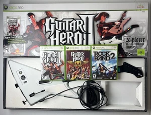 Xbox 360 Guitar Hero 2 Xplorer Bundle w/ Box 3 Games Aerosmith Rock Band 2 Lot - Picture 1 of 24