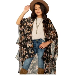 Mia Joy Joyfolie Avalon Staubtuch schwarz Blumen Jugend kleiner Kimono Cardigan neu mit Etikett - Bild 1 von 8