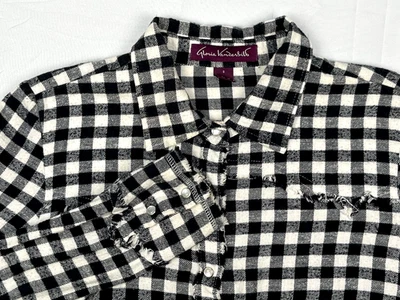 Franela a Cuadros Gloria Vanderbilt Perla A Presión Blanca Búfalo Para Mujer S Bordes Deshilachados Foto 1 de 4