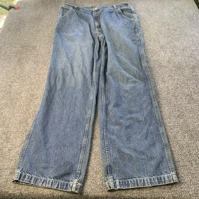 Pantalones de mezclilla de colección estructura para hombre 36x32 azul lavado medio pierna ancha holgados patinador años 90 Y2K Foto 1 de 4
