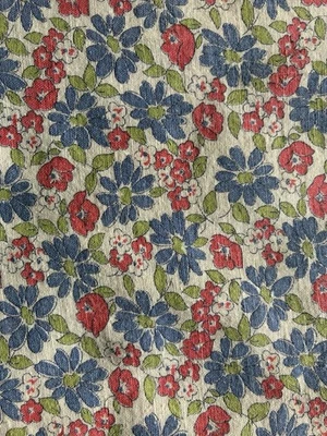 Vintage Feed Sack Blue Daisy Like Flowers Small Red and White Flowers - Image 1 of 4