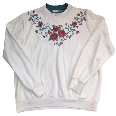 Suéter Pullover BonWorth Floral Bordado Cuello Simulado Pequeño Para Mujer Talla XS Foto 1 de 4