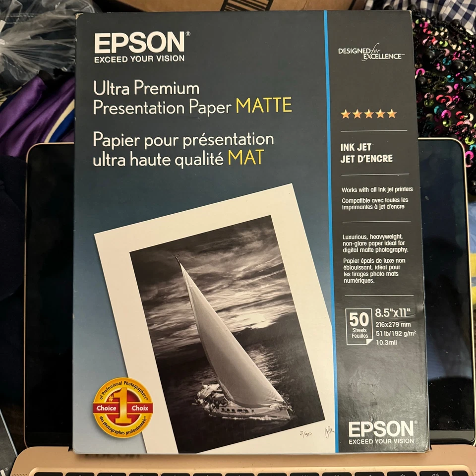Epson Ultra Premium Photo Paper Matte Ink Jet 8.5x11 50 Sheets New in Box - Image 1 of 4