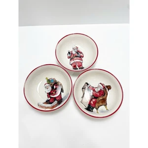 Pottery Barn bemalte Weihnachtsmann Steinzeug Schalen Weihnachten 3er Set - Bild 1 von 7