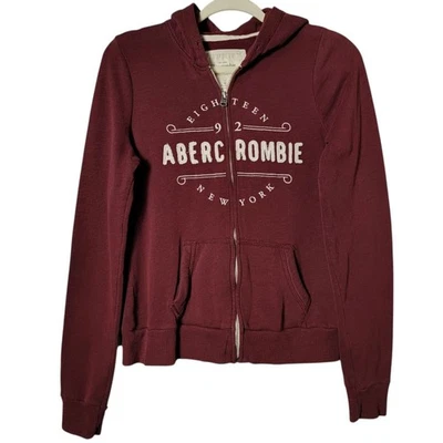 Abercrombie & Fitch женщин Y2K 2000-х вышитый Нью-Йорк молнии куртка с капюшоном M - Изображение 1 из 4