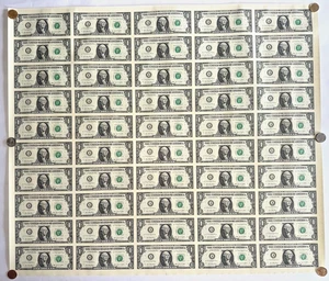 $1 One Dollar Bills Uncut Currency Sheet of 50 Notes 2021 Washington DC - $50 - Picture 1 of 1