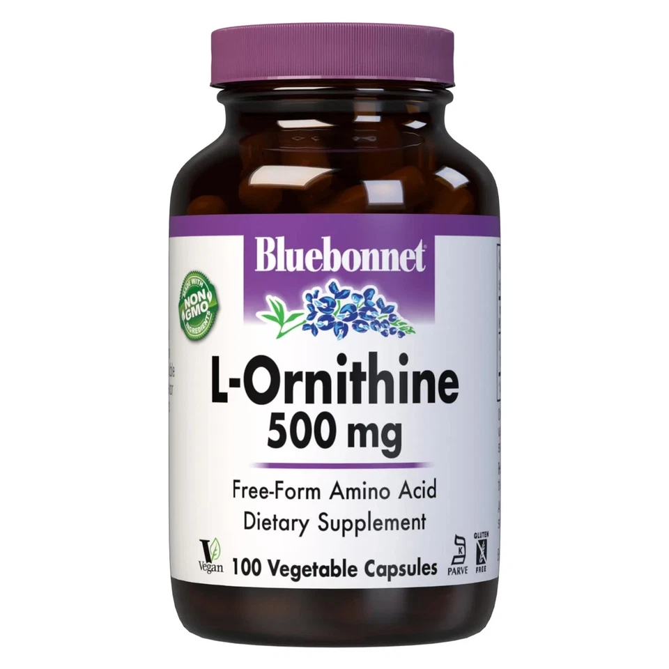 Bluebonnet L-ornitina 500 mg 100 cápsulas vegetales Foto 1 de 3