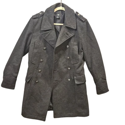 H&M Men 38R German Military Double Breasted Wool Blend Coat Dark Gray #460H - Image 1 of 4