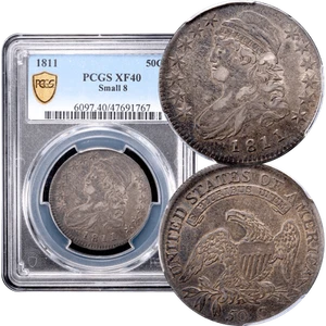Medio dólar busto tapado 1811 50c pequeño 8 graduación profesional XF40 - Imagen 1 de 5