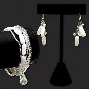 Bracelet Earring Set Beaded Multi Strand Lampwork White Clear Beads - Picture 1 of 2