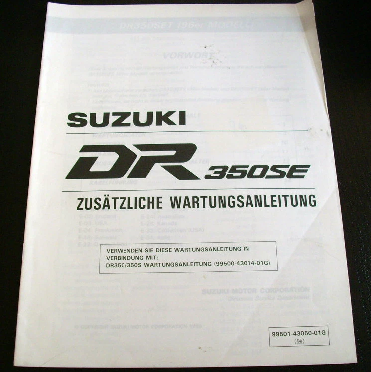 Suplemento a La Manual de Instrucciones Suzuki Dr 350 Set Para Año Modelo 1996 - Imagen 1 de 1