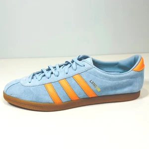 adidas Originals London IG5408 Leather Trainer Shoes US12 UK11.5 Blue Orange NIB - Picture 1 of 13