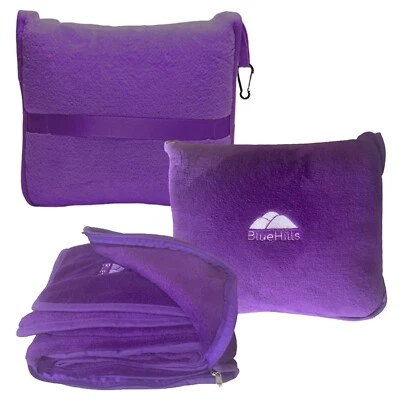 BlueHills Premium Soft Travel Blanket Pillow Airplane Flight Blanket Purple