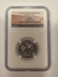 2020 D 25 Cent  Tall grass Prairie Preserve Ms67 NGC Graded Beautiful Slab Coin. - Picture 1 of 2