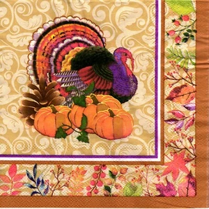 Serviettes en papier dinde potirons Thanksgiving automne. Paper napkins turkey - Picture 1 of 1
