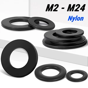 Flat Black Nylon Plastic Washer Form A M2 M2.5 3,M3.5,M4 M5,M6 M8,10,M12 M14-M24 - Picture 1 of 57