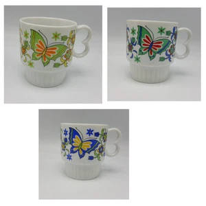 Taza de café mariposa retro apilable Japón mod azulada naranja lima rojo azul - Imagen 1 de 16
