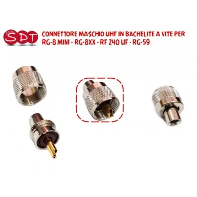 GENERICO CONNETTORE MASCHIO UHF IN BACHELITE A VITE PER RG-8 MINI - RG-8XX - RF 240 UF -