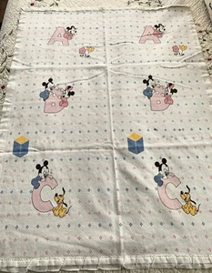 Vintage '84 Disney Dundee ABC Baby Blanket Cotton with Satin Edge Made in USA - Picture 1 of 5