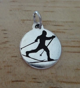 1 Dije de Plata Esterlina 15 mm Redondo dice Cross Country en Esquí Dije - Imagen 1 de 4