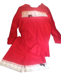 Vintage 60er Sears Baby Puppe Pyjama Set rot weiß mit schwarzer Fliege 100% Baumwolle Gr. S - Bild 1 von 6