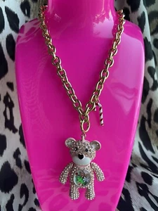 Betsey Johnson Pink Teddy Bear Candy Filled Belly Bottle Xmas Holiday Necklace - Picture 1 of 5