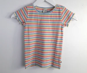 Frugi Lettuce Rib Rainbow Multicoloured Striped T-Shirt Size 4-5 Years NEW F2 - Picture 1 of 12