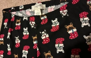 Girls Teen Sz L Bull Dog Christmas Stocking Print Leggings PJ Pug French Bulldog - Picture 1 of 10