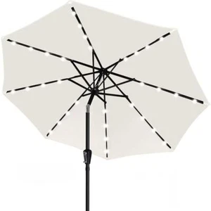 Dyiom Patio Beach Umbrellas 7.5' Solar Led with 32 LED Lights in Light Beige - Picture 1 of 7