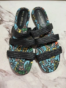 Via Spiga Reese Black Leather Strappy Slides Sandals Women's Size 10 M - Picture 1 of 7
