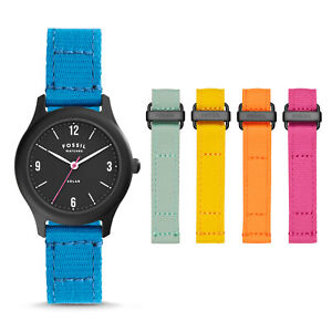 Solar Womens Wristwatch + 4 Watchbands FOSSIL EARTH DAY LE1112 Canvas Black