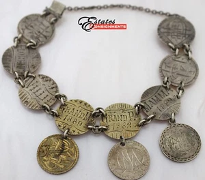 Viktorianisches Token sitzende Freiheitsmünzen 1885, 1889, Silberarmband - Bild 1 von 11