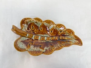 Vintage Mid Century Keramik Orange Braun Blatt Aschenbecher USA - Bild 1 von 5