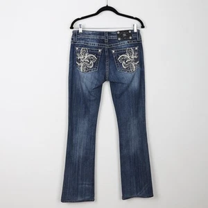 Vintage 90s Miss Me Bejeweled Floral Pattern Denim Jean Pants Low Waist 28Medium - Picture 1 of 8