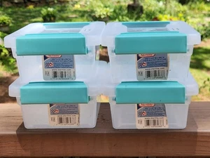 Sterilite Mini Clip Box Clear with Blue Aquarium Latches 4-Pack NEW - Picture 1 of 4