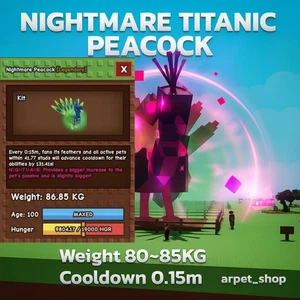 [🐶] Roblox GROW A GARDEN | NIGHTMARE TITANIC PAVO REAL 80~89KG+ 0,15m - Imagen 1 de 1