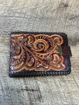 Billetera plegable vintage Western Cowboy de cuero mecanizada a mano para hombres Foto 1 de 4