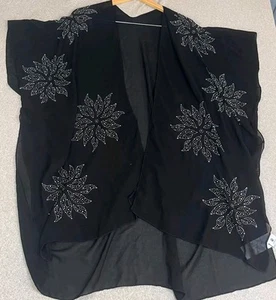 NWT Jessica McClintock Formal Cardigan Wrap Shrug Black Sheer Embellish Floral - Picture 1 of 9
