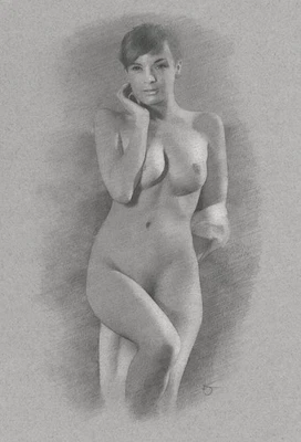 Nude Female DRAWING ORIGINAL Fine Art Charcoal classical naked woman lady model - Image 1 of 2
