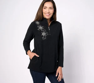 Quacker Factory Let It Snow Half Zip Fleece Top Womens New A625716 - Picture 1 of 6