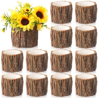 12 Pcs Wooden Vase for Centerpieces Wooden Flower Vase Rustic Bark Stump Buck... - Image 1 of 4