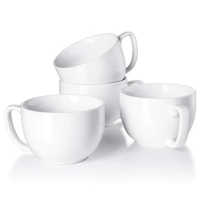 Conjunto de 4 canecas de café grandes 16 oz - xícaras de porcelana branca grossa para cappuccino, ... - Imagem 1 de 4